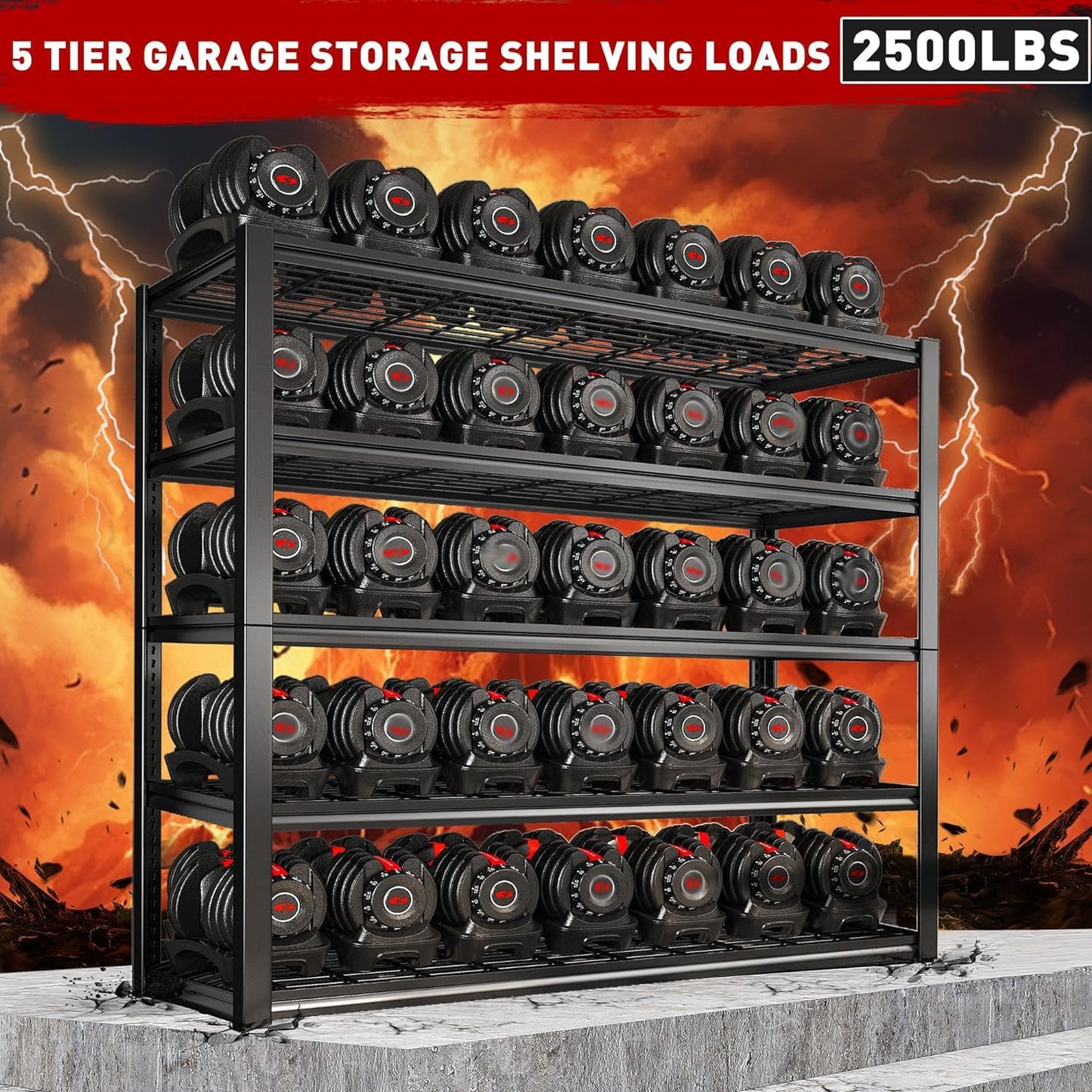 REIBII 48" W Garage Shelving Heavy Duty Load 2500LBS, 5 Tier Storage Shelves, Adjustable Metal Shelves for Warehouse, Pantry, Basement, 48" W X 72" H X18 D, 4PC