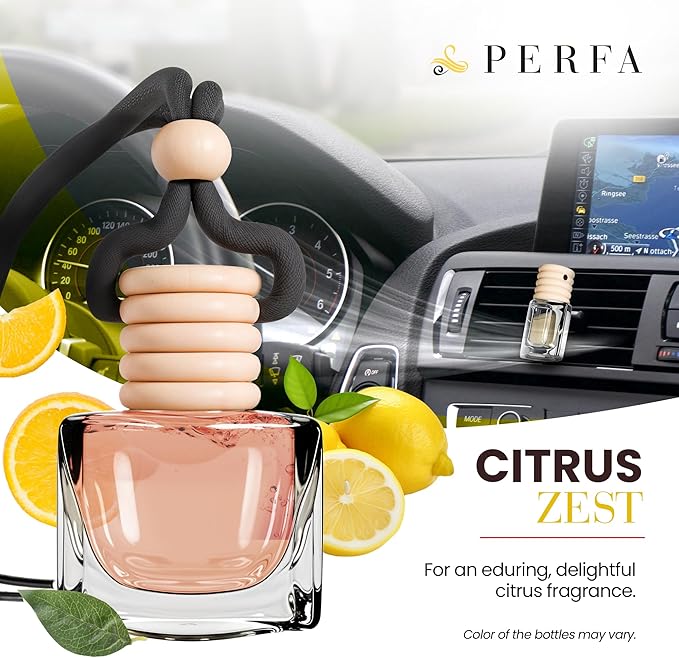 Car Air Fresheners - Citrus Zest Car Air Fresheners for Men | Pack of 2 Long Lasting Car Air Freshener | Odor Eliminator Car Perfume Diffuser with Essential Oils | Car Air Freshener Vent Clip by Perfa