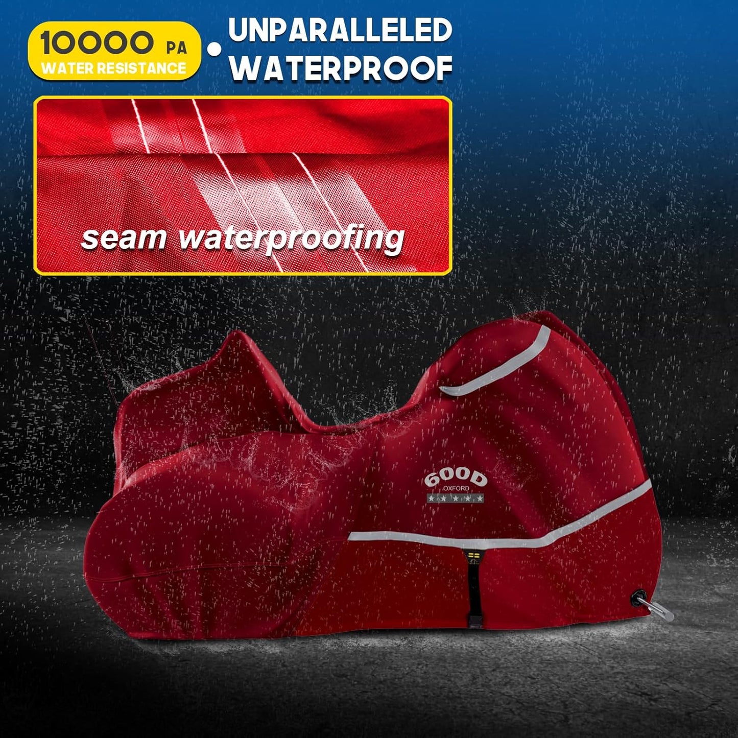 Rosefray Motorcycle Cover with Side+Top Box Heavy Duty 600D Waterproof for Touring Models Harley Davidson Ultra Limited,Road Glide Limited, Gold Wing,Road Master,Indoor & Outdoor Storage Red