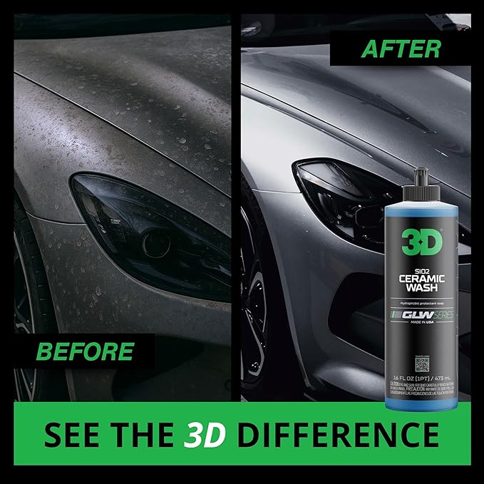 3D SiO2 Ceramic Wash & Wax Soap GLW Series – pH Neutral Car Shampoo with Hydrophobic Protection & Deep Gloss | SiO2 Coating | Scratch-Free Detailing |16 oz