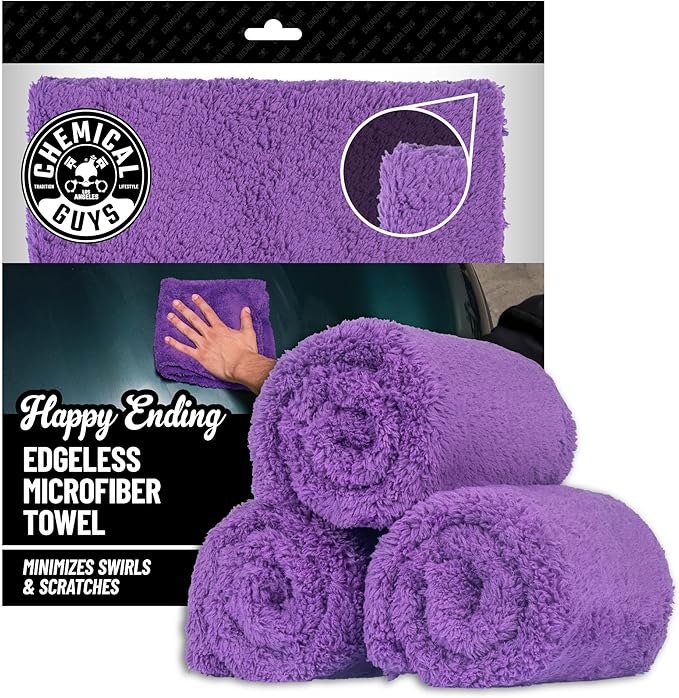 Chemical Guys MIC34803 Happy Ending Ultra Plush Edgeless Microfiber Towel, Purple (16" x 16")