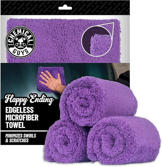 Chemical Guys MIC34803 Happy Ending Ultra Plush Edgeless Microfiber Towel, Purple (16" x 16")