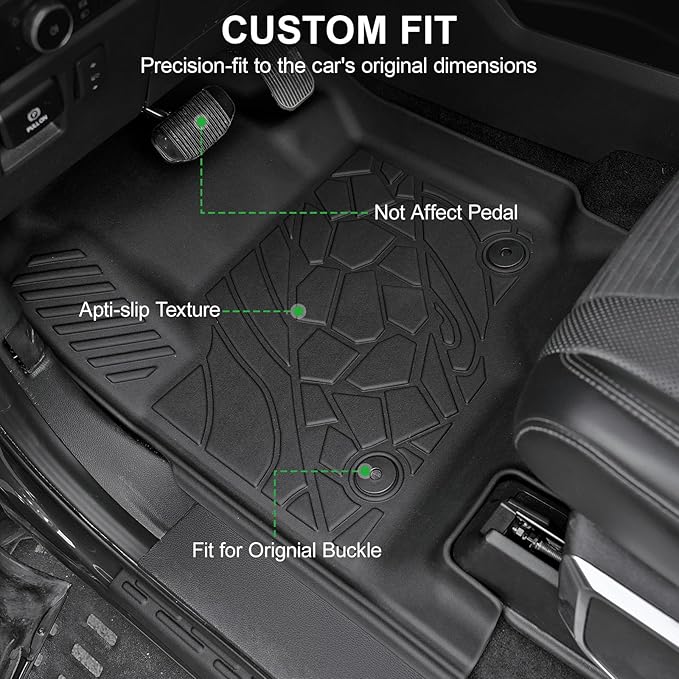 Floor Mats Customized Fit for Ford F250 F350 F450 F550 2017-2025 2026 SuperCrew Cab Bucket Seat with Under Seat Storage, All Weather TPE Car Mats, Door Sill Guards Accessories