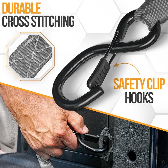 FORTEM Ratchet Straps, Tie Down Strap Set 2300lb Break Strength, 4 Pack 15ft x 1in, 4 Soft Loops, Moving Straps Tie Downs, Cargo Cam Buckles for Trucks, Carry Bag, for Men