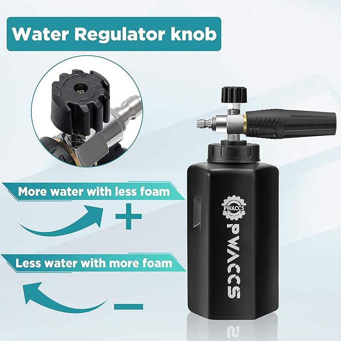 PWACCS Pressure Washer Foam Gun with Dual Connector Accessory, Short Power Washer Gun Foam Cannon and Double Tip Attachment Car Wash Kit, 1/4" Quick Connector, M22 Male Inlet, 4000 PSI, 1.5 Liter