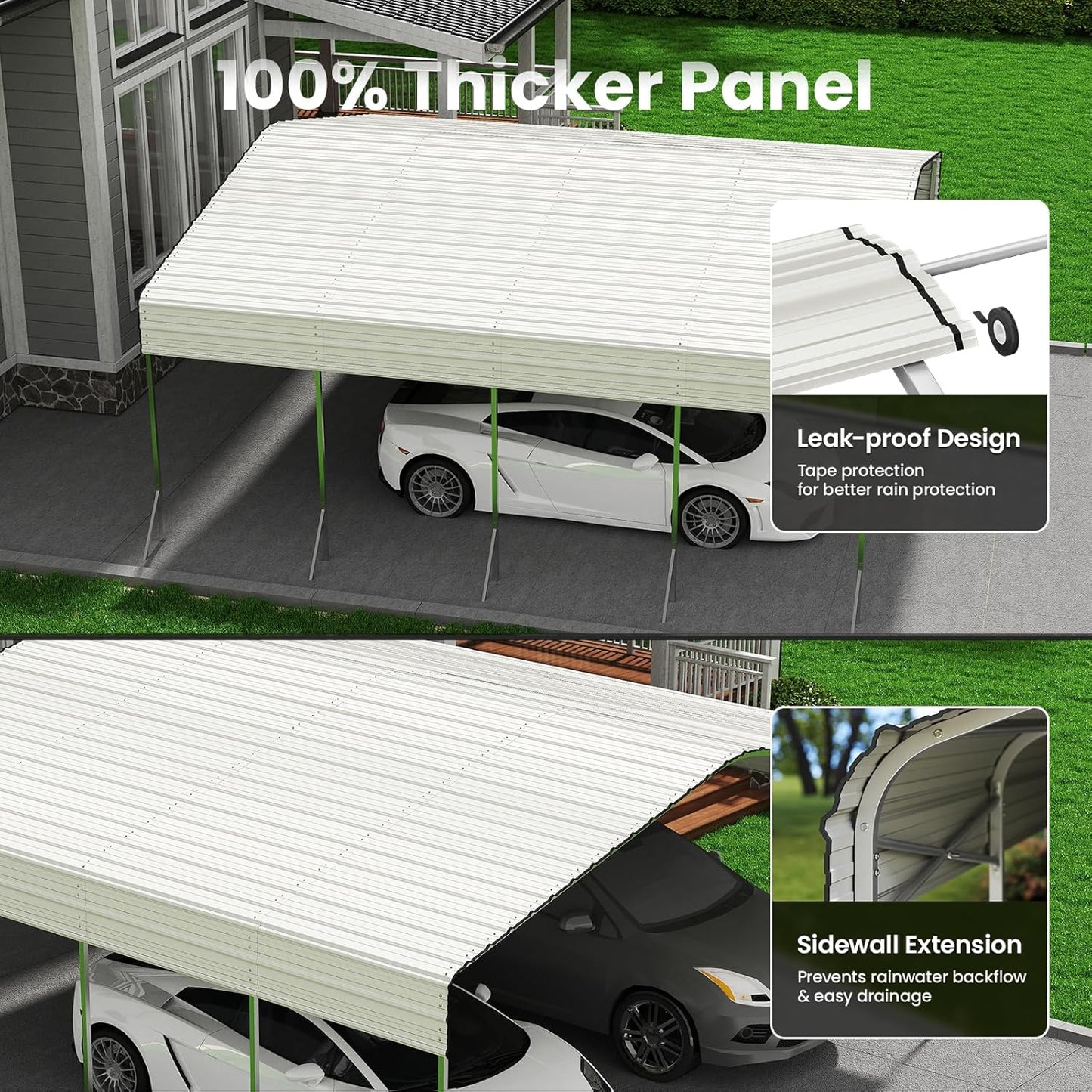 20x20 Carport, Heavy Duty Metal Car Port, All-Weather Protection, Easy Assembly for Cars, Trucks, Boats, Tractors, and Outdoor Storage, White