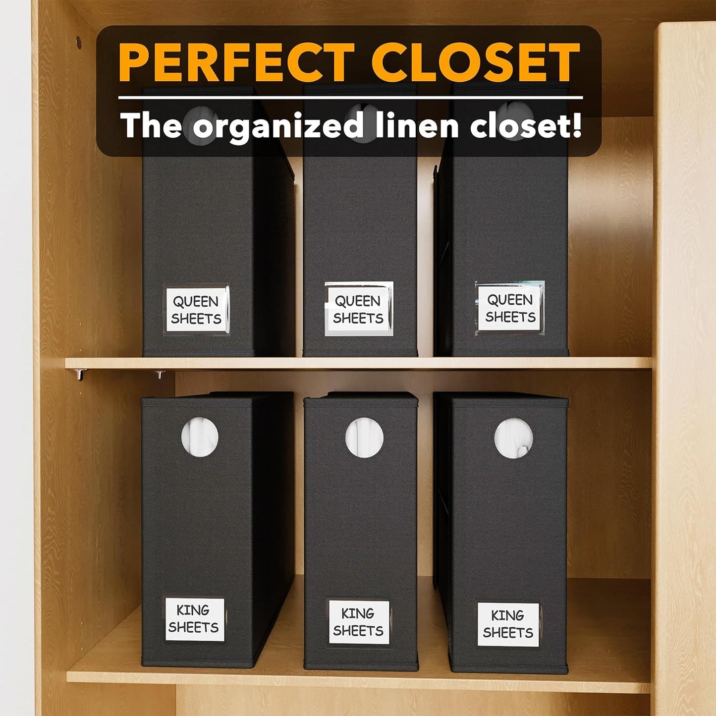 SpaceAid 6 Pack Bed Sheet Organizer and Storage, Foldable Sheet Organizer with Window for Linen Closet, Set Folder Keeper for Queen & King Size Bedding Storage (Black)