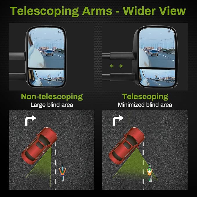 AUTOSAVER88 Towing Mirrors Compatible with 2014-2018 Chevy Silverado 1500, 2015-2018 GMC Sierra 2500 HD 3500 HD Power Heated LED Arrow Signal Light Manual Telescoping Folding Black