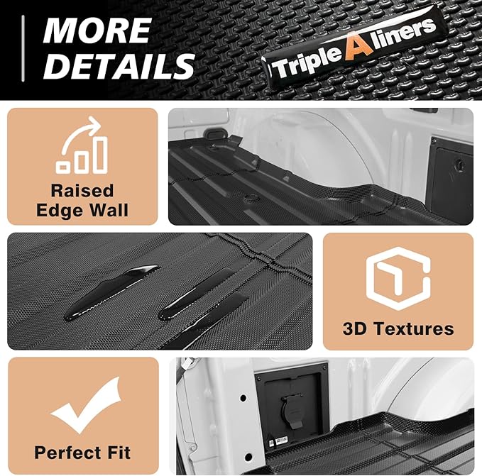 TripleAliners Truck Bed Mat Compatible with 2024 2025+ Ford F150 & Lightning Accessories 5.5FT Vehicle Flush All Weather Protection TPE Heavy Duty Pickup Cargo Mat