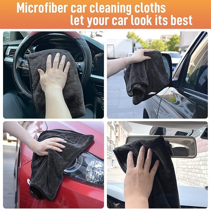 SINLAND 3-Pack Microfiber Ultra Absorbent Drying Towel for Cars and Trucks, 600gsm, Streak-Free, Without Scratches or Water Spots, Car Drying Cleaning Auto Detailing Towels 16" x 24" Dgrey