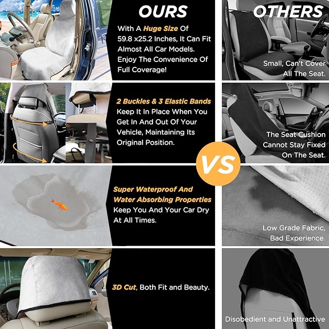 Waterproof Seat Cover Towel, 2PCS Premium Sweat Carseat Protector, Perfect for Universal Anti-Slip Car Truck SUV Seat, Great for Surfing Yoga Gym Workout, Gray