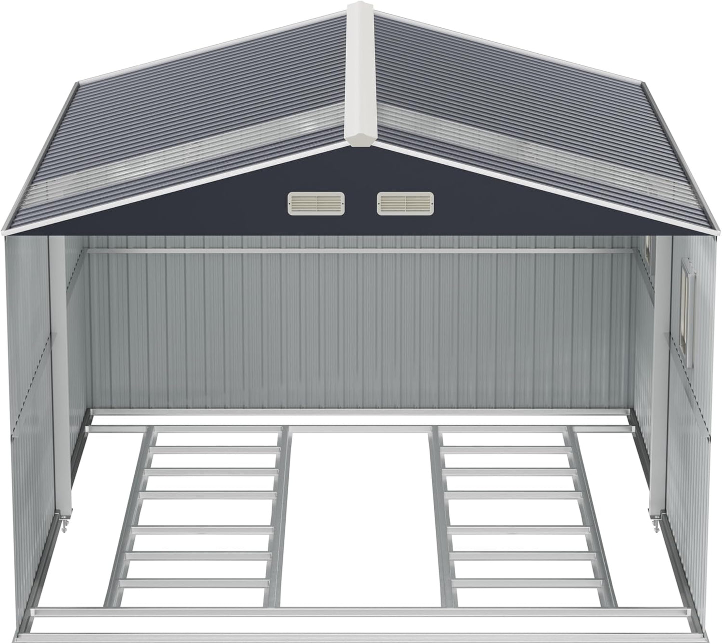 10x12 Metal Shed with Floor Frame Kit & Reinforced Construction - Translucent Roof Panels for Natural Light, Lockable Doors, Vents and Windows | Weatherproof Outdoor Storage for Garden/Backyard/Patio
