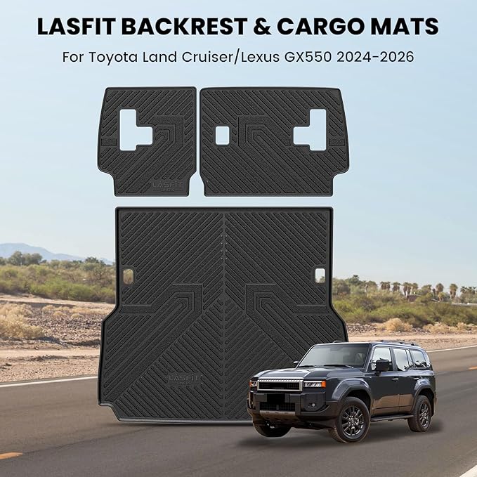 LASFIT Cargo Mat & Seatback Mat for Toyota Land Cruiser/for Lexus GX550 5-Seat 2024-2026, Custom Fit All-Weather TPE Rubber Backrest & Trunk Mats for Land Cruiser Accessories, Easy to Clean, Black