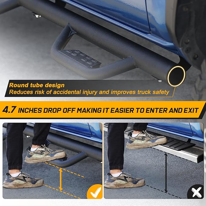 Drop Down Style Running Boards Compatible with 2007-2018 Wrangler Jk Jku Unlimited 4 Doors,Dual-Stage Textured Black Powder,3 Inch Step Bars Side Step, Wrangler Running Boards 4 Door