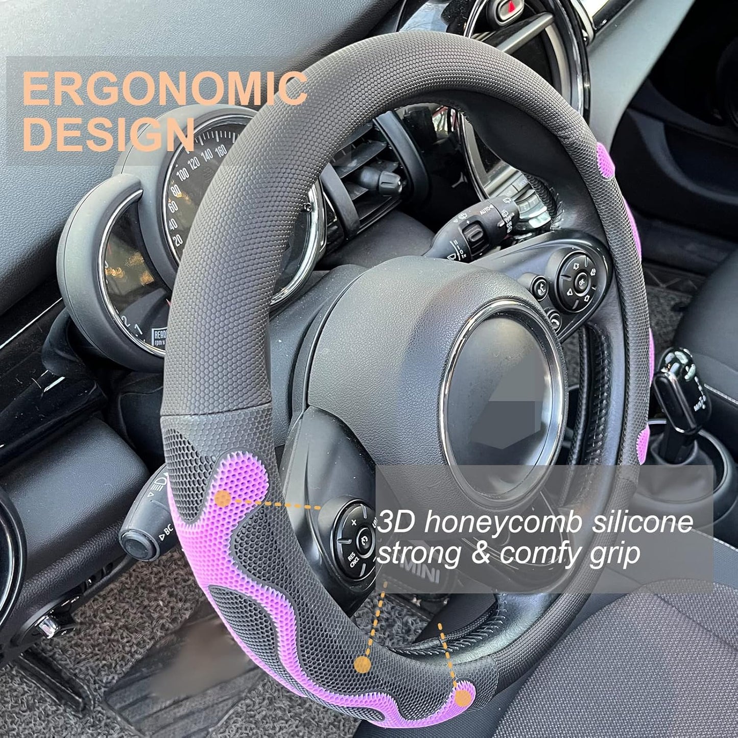 PINCTROT Large Size Comfy Grip Steering Wheel Cover, Anti-Slip Design, 15.5-15.75 Inch(Silicone Purple)