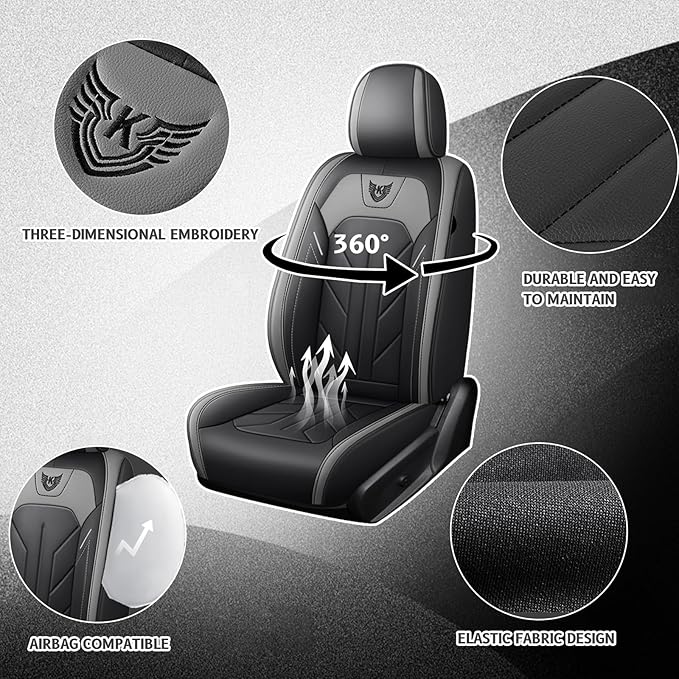 Car Seat Covers for Front Seats Elite Edition Faux Leather Seat Covers for Cars Front Semi-Custom Fit for SUV Pick-up Truck Sedan Universal Fit Car Accessories Automotive (Gray)
