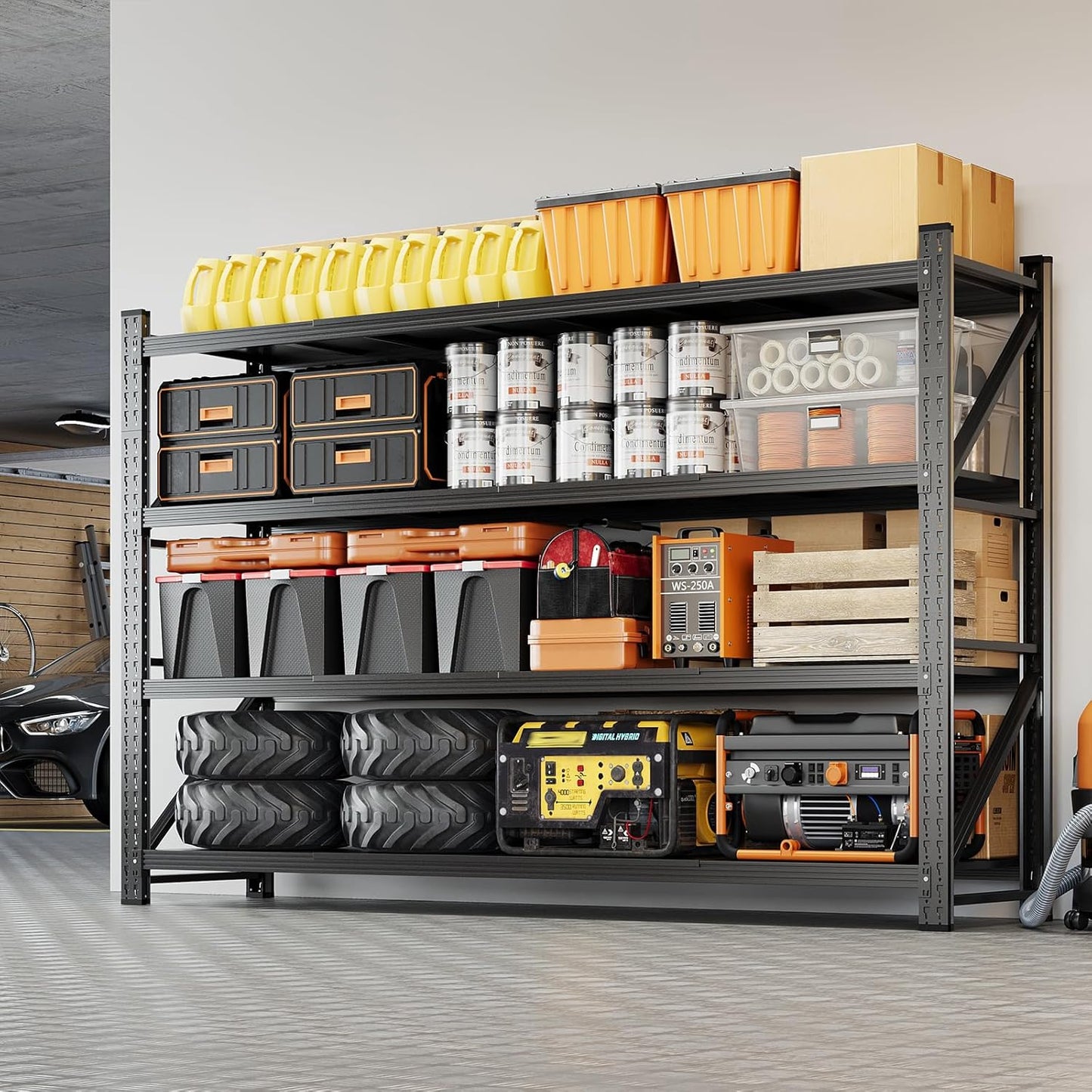 Yizosh 79" W Metal Garage Storage Shelves,7000LBS Heavy Duty 4-Shelf Adjustable Steel Organization Shelving,Utility Rack Shelf,79" W x 24" D x 79" H for Basement,Warehouse,Industrial