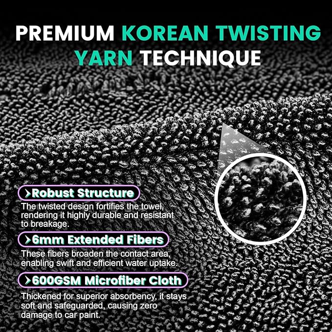 3-Pack Microfiber Towels for Cars (24" x 35"), Extra Large Super Absorbent Car Drying Towel, Drying Towel for Car & Trucks, Car Towels Drying with No Streaks & Scratches