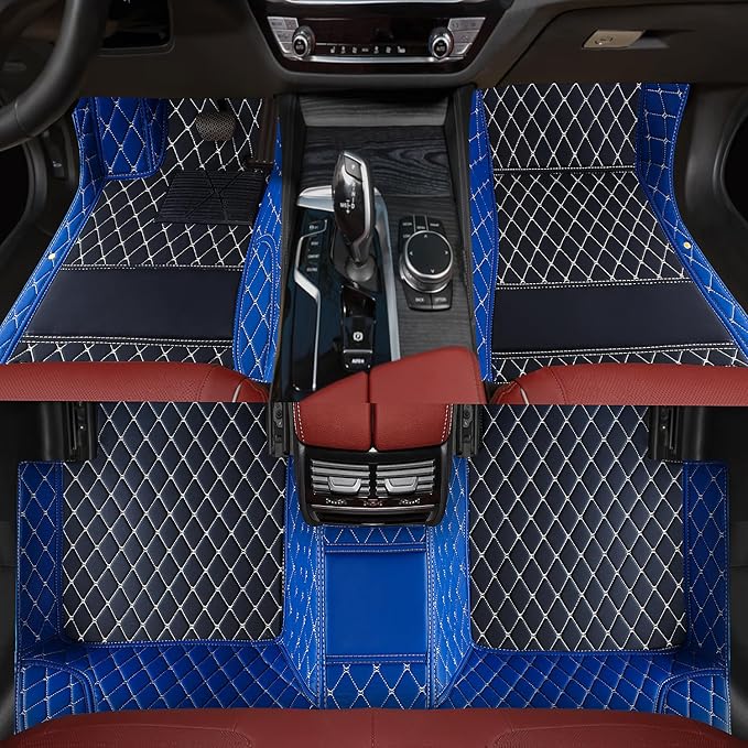 Custom car Floor mats Suitable for 99% car Truck SUV,car mats All Weather Personalized,Full Coverage Luxury Car Mats, Anti-Slip Leather Floor mats. (Blue and Black)