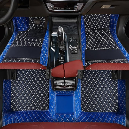 Custom car Floor mats Suitable for 99% car Truck SUV,car mats All Weather Personalized,Full Coverage Luxury Car Mats, Anti-Slip Leather Floor mats. (Blue and Black)