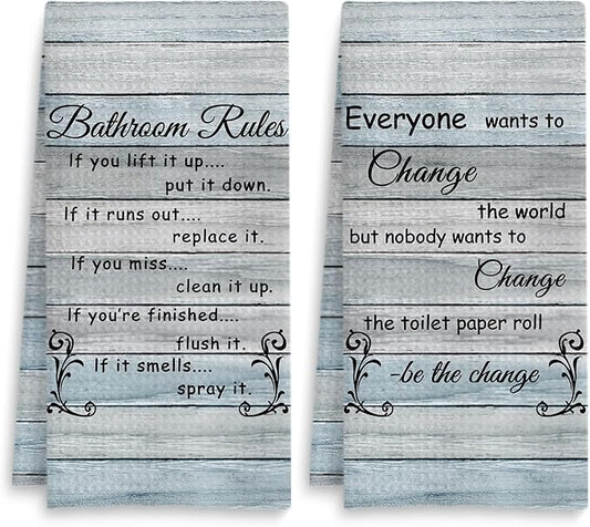 Funny Bathroom Rules Decorative Hand Towels Set of 2, Rustic Farmhouse Hand Towels for Bathroom Decor, 16x24 Inch(Classic Style)