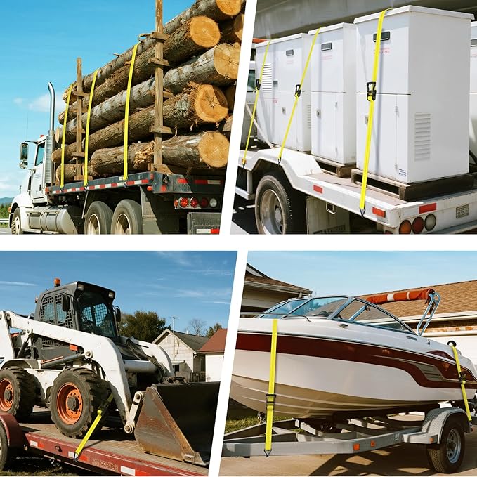 Trekassy Ratchet Straps Heavy Duty (10,000 Lbs Break Strength), Tie Down Ratcheting with J-Hooks, 2" x 15' Cargo Straps for Trucks, Trailers & Moving Appliances - 4 Pack