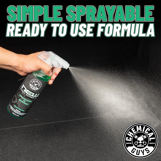 Chemical Guys New Car Smell Premium Air Freshener and Odor Eliminator - Refreshes and Neutralizes Odors, Great for Cars, Trucks, SUVs, RVs, and More - 16 oz