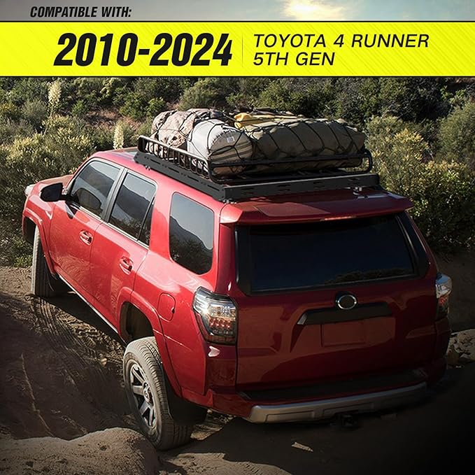 3/4-Length Roof Rack Cargo Basket Compatible with 2010-2024 Toyota 4Runner 5th Gen Cargo Carrier, Streamlined Heavy-Duty Overland Rooftop Luggage Storage Holder Cargo Racks, 350 LBS Capacity