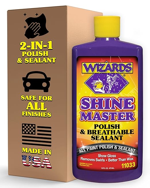 Wizards Shine Master Polish and Breathable Sealant - 16 oz - No Wax or Free Silicone - Polishes and Protects with No Greasy Film - Wax Replacement Car Polishing Compound for Boat and Car Polish