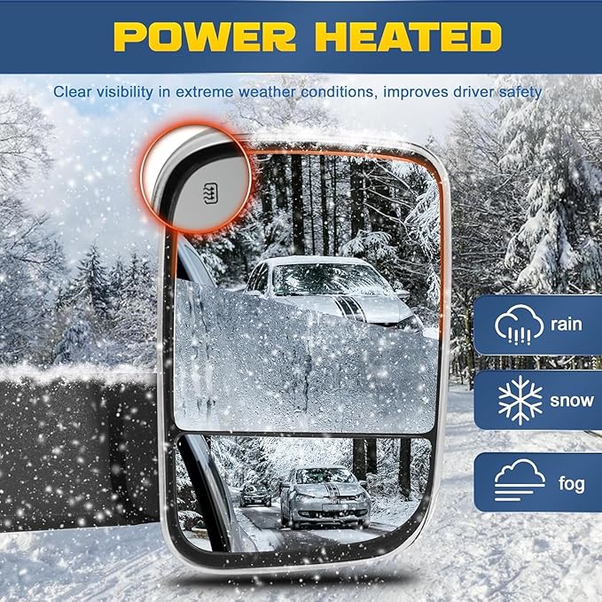 Pair Power Heated Towing Mirrors Compatible for 1998-2001 Dodge 1500 1998-2002 Ram 2500 3500 w/Amber Turn Signal Light Side Tow Mirror Manual Telescoping Fold (Chrome)