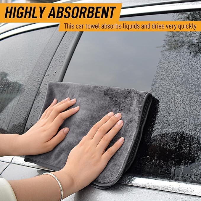SINLAND Microfiber Car Drying Towels Ultra Absorbent,No Streaks,Scratches, or Water Spots,Wash Cleaning Auto Detailing Towels 400gsm 16inch x 24inch 6Pack Grey