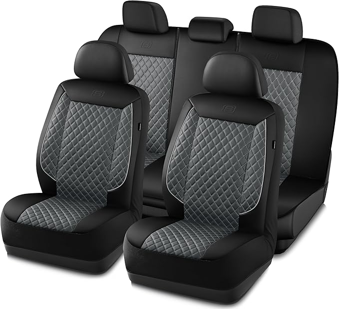 Skechers Car Seat Covers,Piping Luxury Faux Seat Covers,Waterproof Anti Slip Car Seat Protector Full Set,Car Accessories Airbag Universal Fit for Most Cars,Vans,Trucks,SUV,Gray