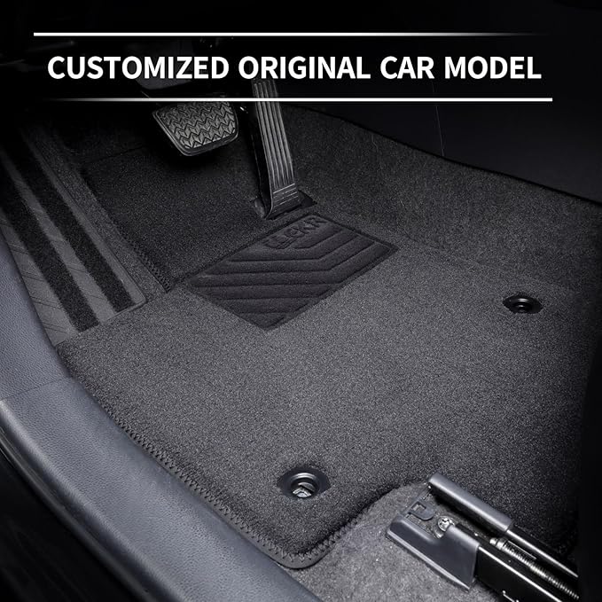 EKR Custom Fit Carpet Floor Mats for Tesla Model 3 2024 2025, 0.5 Inch Thickness Rugs, Premium All Weather Anti-Slip Waterproof Floor Liners (Black Quick-Dry Blanket)