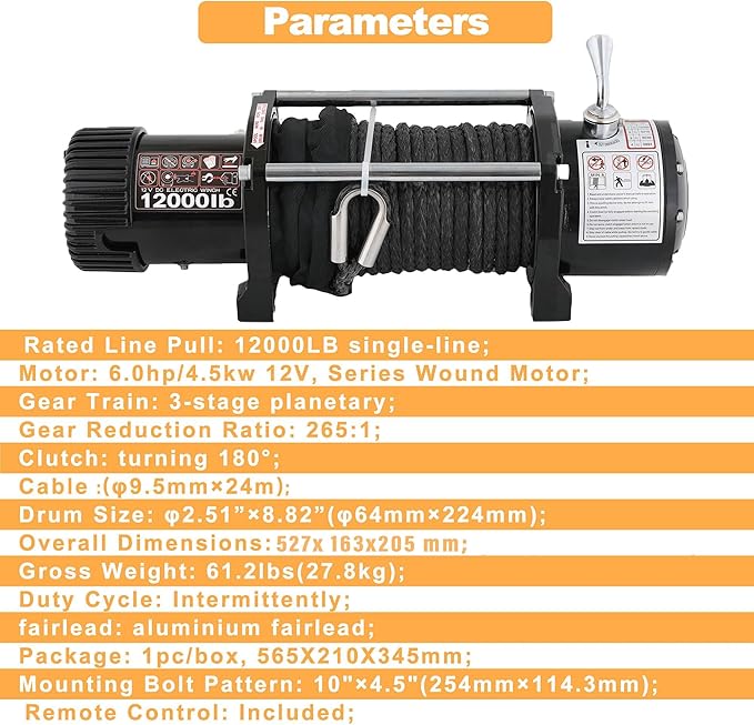 12000LBS Winch 12V Electric Winch Kit,Synthetic Rope Electric Winch for Jeep Truck SUV ATV UTV Off Road Trailer,with Wireless Remote for Trucks