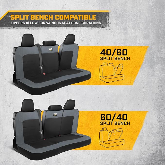 CAT MeshFlex Charcoal & Black Rear Seat Cover for Car – Durable Canvas & Mesh Design 60/40 Split Bench Protector for Cars, Trucks & SUVs – Back Seat Cover for Rear Bench – Interior Car Accessory