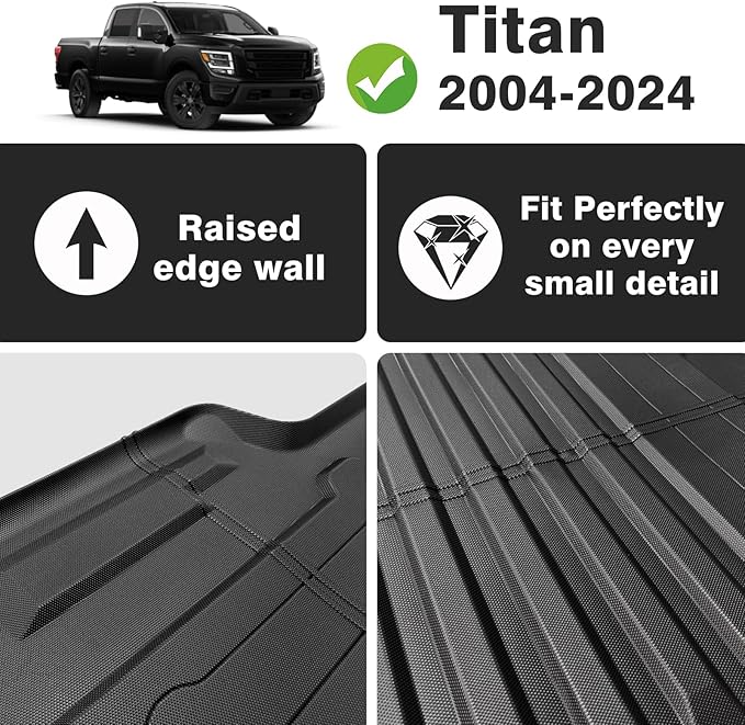 TripleAliners Truck Bed Mat Compatible with 2004-2024 Nissan Titan Accessories 5.5FT(Won't Fit Equipped Truck Bed Storage)Perfectly Flush All Weather Protection TPE Heavy Duty Pickup Car Bed Cargo Mat