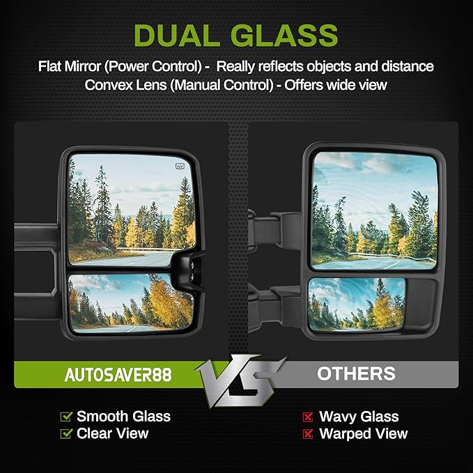AUTOSAVER88 Towing Mirrors Compatible with 2014-2018 Silverado Sierra 1500 2500HD 3500HD Power Heated Smoke LED Turn Signal Manual Telescoping Folding Clearance Light Reverse Light Black Housing