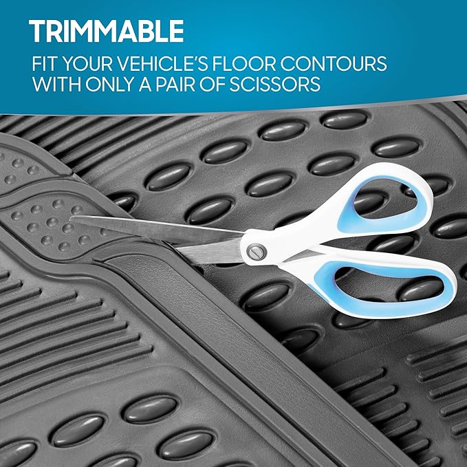 BDK All Weather Rubber Floor Mats for Car SUV & Truck - 4 Pieces Set (Front & Rear), Trimmable, Heavy Duty Protection (Grey), 1 Count (Pack of 1)