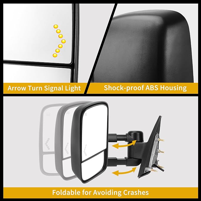 DWVO Towing Mirrors Compatible with 2015-2018 Sierra 2500 HD 3500 HD Tow Mirrors, 2014-2018 Silverado 1500, Heated LED Turn Signal Lights Power Telescoping Pair Set Black