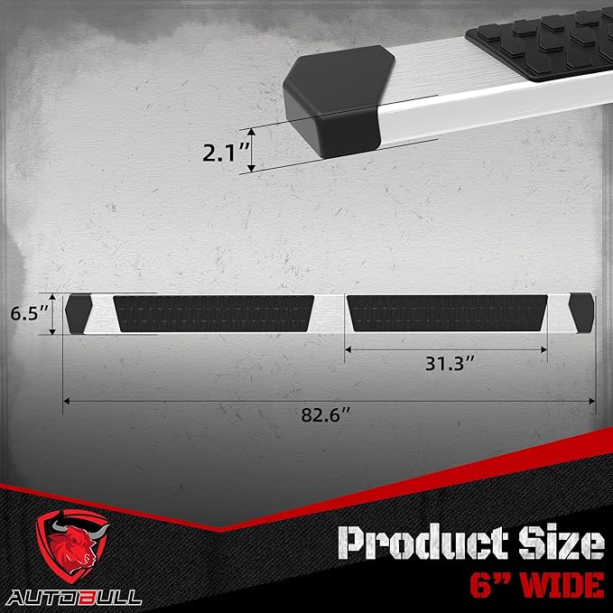 6 Inches Running Boards Side Steps Compatible with 2007-2021 Toyota Tundra Crewmax Cab 4 Full Size Doors, Silver Textured Aluminum Nerf Bars