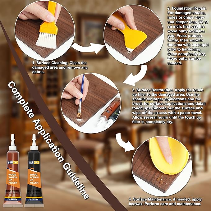 Wood Furniture Repair Kit, 21 Pcs Touch Up Wood Putty, Wood Fillers and Beeswax - Repair Cracks, Scratch, Hole, Discoloration for Wooden Floor, Door, Laminate, Table, Cabinet Surfaces
