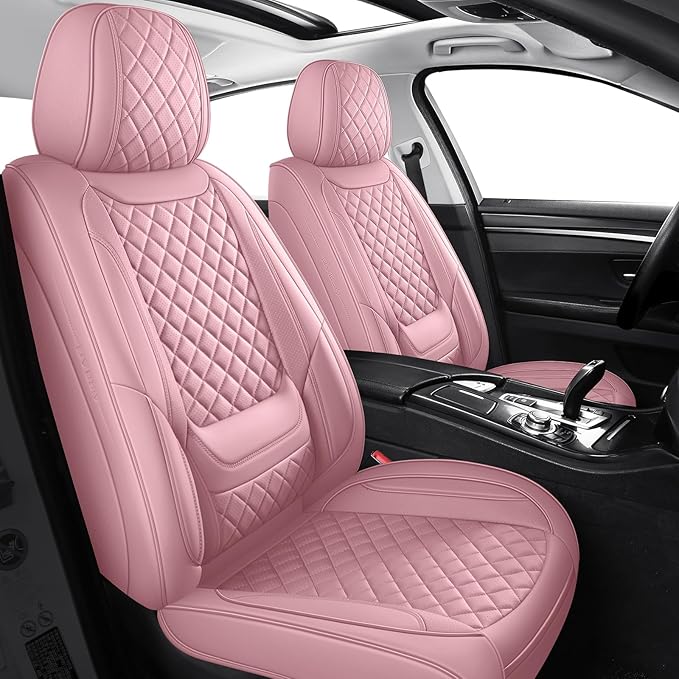 Front Seat Covers for Cars Breathable Leather Seat Covers Waterproof Seat Protectors Universal Fit for Most Automotive Cars SUV Trucks Van(Pink, Front Pair)