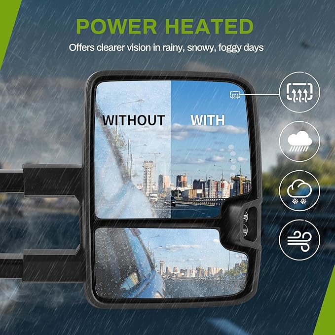 AUTOSAVER88 Towing Mirror Compatible with 2003-2006 Silverado Sierra 1500 2500 HD 3500 HD Tahoe Yukon, Power Heated Switchback LED Turn Signal Running Light (Black inside) Manual Telescoping Folding