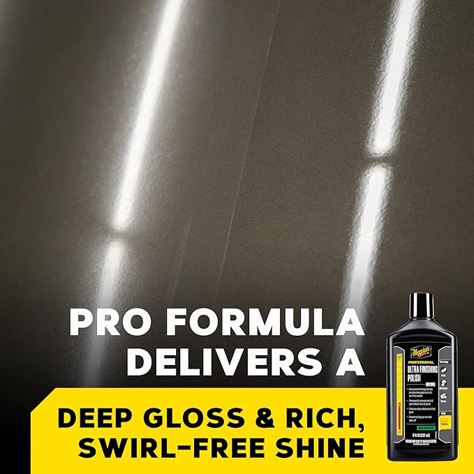 Meguiar's M205 Mirror Glaze Ultra Finishing Polish, Easy-to-Use Formula for Impeccable Shine, Multiple Ways to Apply Mirror Glaze, Removes Defects and Swirls for a High Gloss, 8 Oz Container
