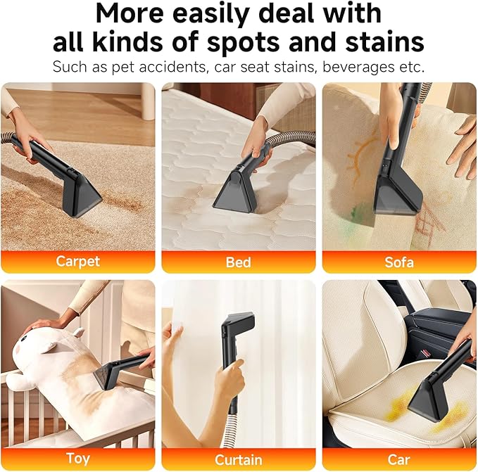 Portable Spot Cleaner Machine for Carpet and Upholstery - 18Kpa Carpet Cleaner with Dual BrushHeads, Easy Move, Cleaning Machine for Furniture, Couch, Stairs, Car and Pet Stain,Yellow