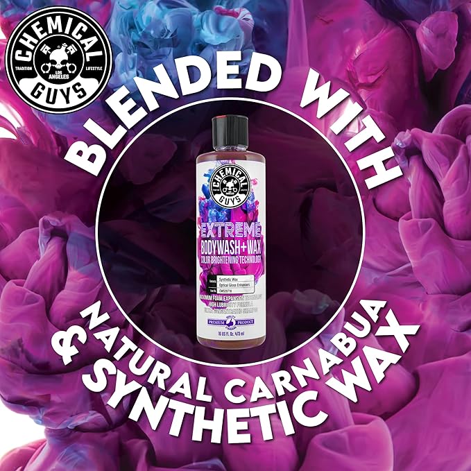Chemical Guys Extreme Bodywash & Wax Foaming Car Soap – High Foaming Grape Scent Formula for Foam Cannons, Guns or Buckets – Safe Shine and Protection for Cars, Trucks, Motorcycles and RVs, 16 oz