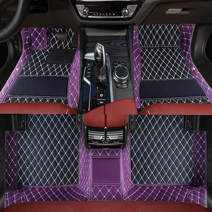 Custom car Floor mats Suitable for 99% car Truck SUV,car mats All Weather Personalized,Full Coverage Luxury Car Mats, Anti-Slip Leather Floor mats. (Purple and Black)