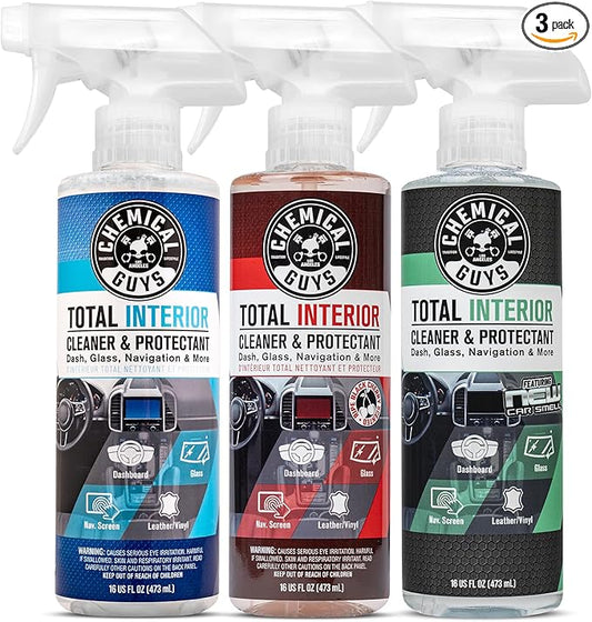 Chemical Guys Total Interior Sprayable Cleaner and Protectant Multi-Scent 3 Pack (Fresh, Black Cherry & New Car), Safe for Cars, Trucks, SUVs, Jeeps, Motorcycles, RVs & More, (3) 16 fl oz Bottles