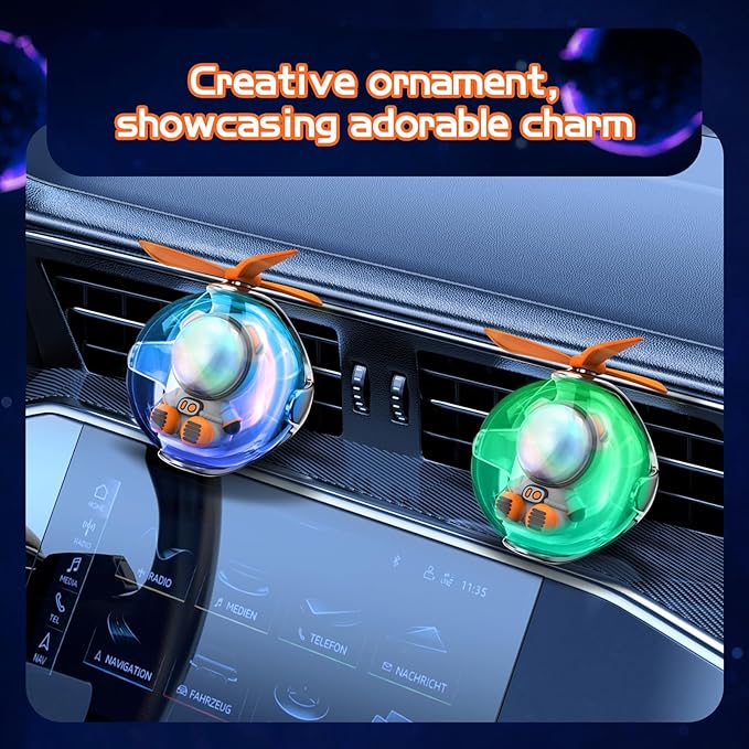 Astronaut Design Car Air Freshener with LED Lights & 4 Scented Pads – Light Fragrance, Decorative Auto Accessories
