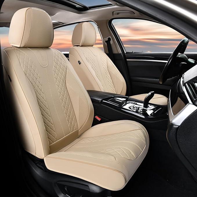 FLORICH Leather Seat Covers, Car Seat Cover Full Set Automotive Seat Covers Waterproof Car Seat Protectors 5 Seats Universal Seat Cover Fit for Most Cars SUV Trucks, Beige